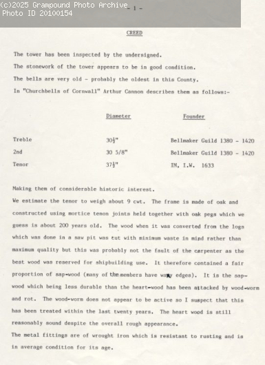 Picture of Report on Bells at Creed Church